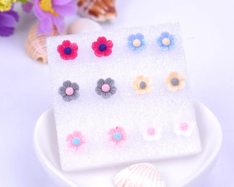 8Seasons New Fashion Colorful Rose Chrysanthemum Flower Plastic Stud Earrings Set For Women Party Club Earrings Jewelry,1Set