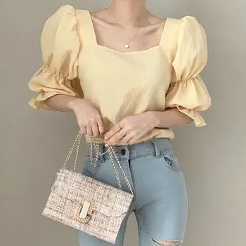 

ZCWXM OL Ruffles Blouse Women Work Fashion Elegant Korean Flare Sleeve Blusas Mujer De Moda 2020 Summer Solid Shirt Office Lady