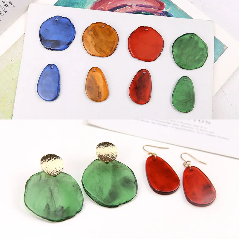 

Newest 30pcs/lot color print geometry irregular rounds/water drop shape resin beads diy jewelry earring accessory