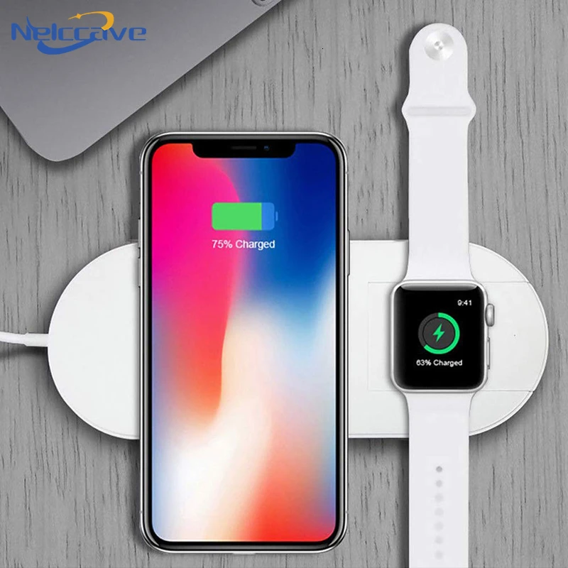 

2 in 1 Wireless Charger Pad For Apple Watch Fast Qi Phone Desktop Wireless Charging Dock Station For iPhone 11 Pro XS Max XR X 8