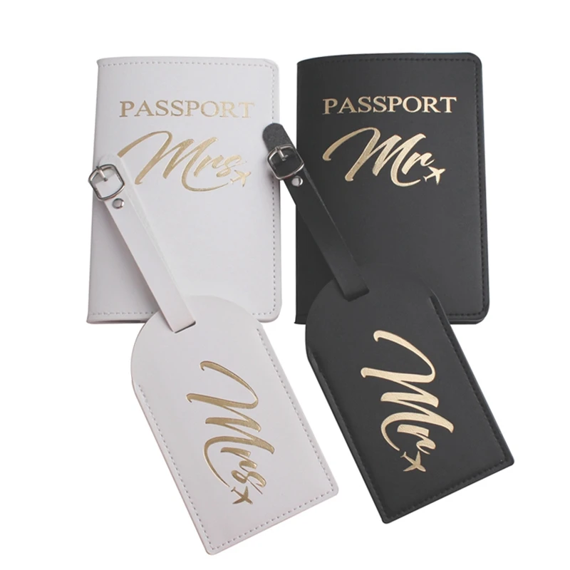 Solid MR MRS Passport Cover Luggage Tag Couple wedding Passport Cover Case set Letter Travel Holder CH26LT45 leather wallet wallet card holder card holder credit card holder credit card wallet business card holder passport holder
