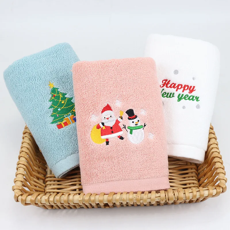 

Decorative Happy New Year 100% Cotton Hand Towel Christmas Towel Gift Embroidered Snowman Santa Claus Towel Kitchen Dish Towels