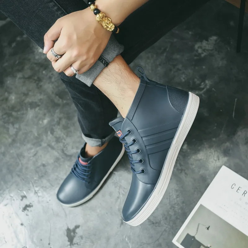 

-Style Low Top Rain Shoes Lace-up Short Men Rain Shoes Anti-slip Wear-Resistant Rain Boots Men's Outdoor Fishing Shoes Shoe Cove