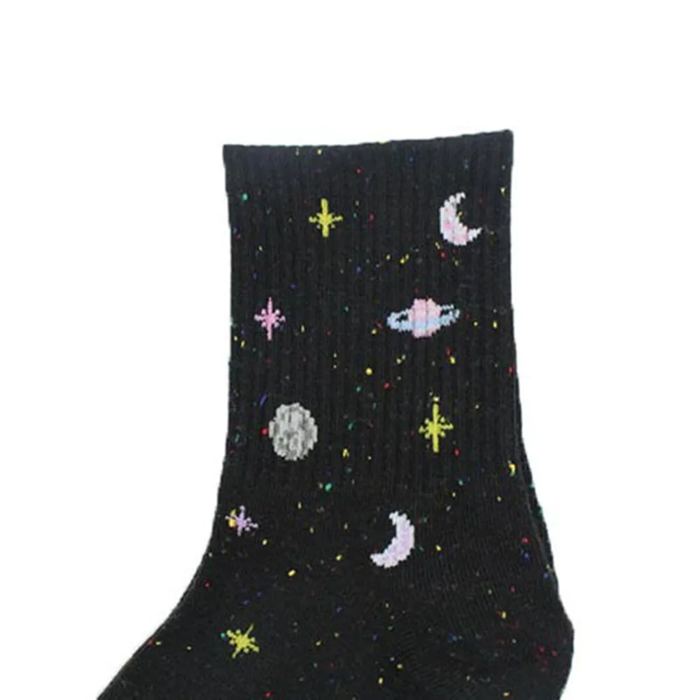 Харадзюку, забавная пряжа, носки, японские креативные носки с Луной, звездами, космическими узорами, женские теплые милые носки, новинка, женские носки, Meias