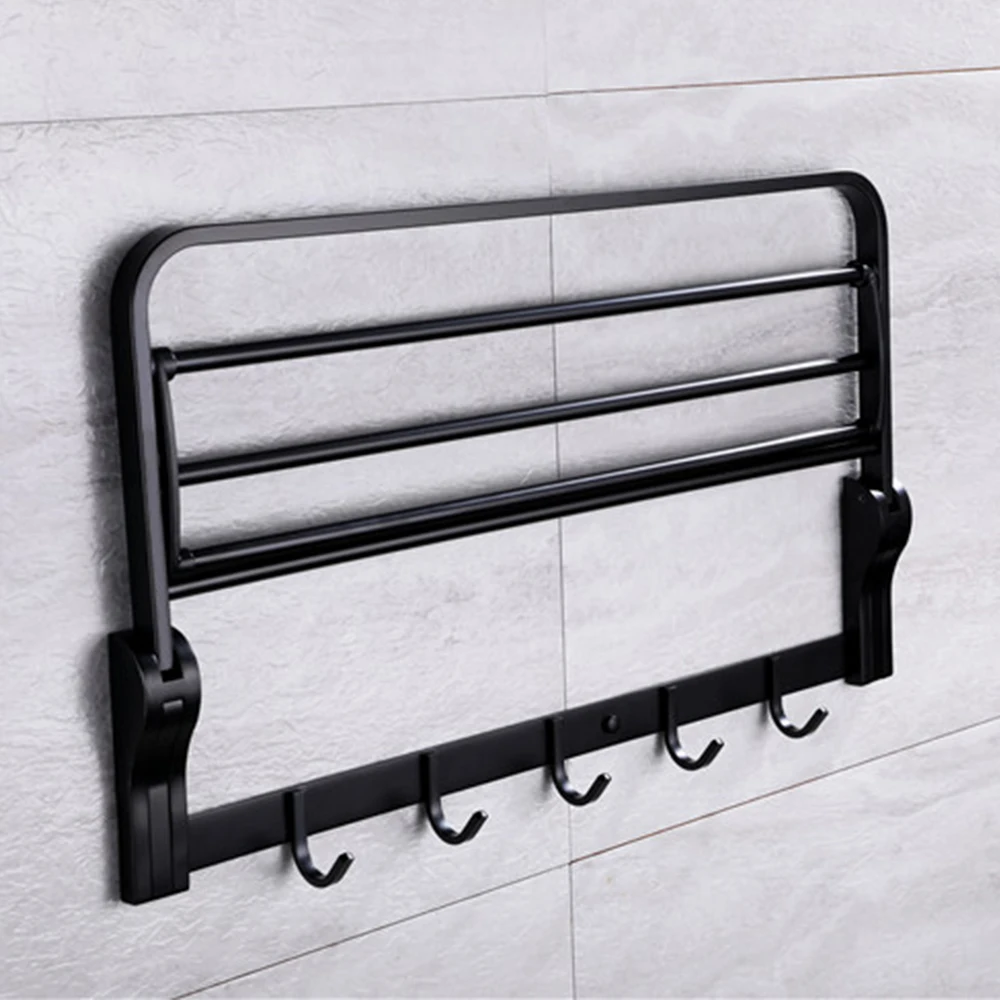 Towel Rack Shelf Hooks Movable Bar SUS 304 Stainless Steel Wall Mount