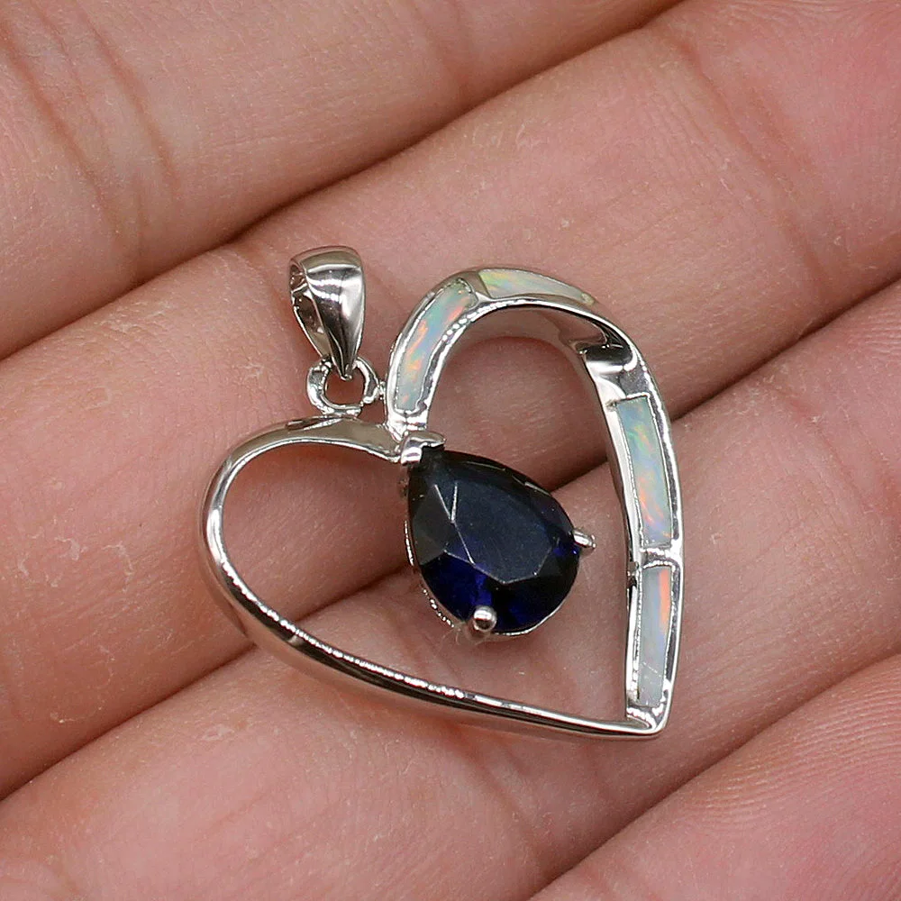 Gemstonefactory Jewelry Big Promotion 925 Silver Heart White Opal Sapphire Women Ladies Gifts Necklace Pendant 20214515