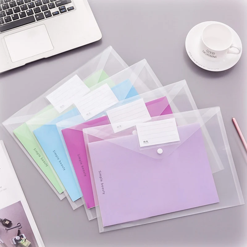 

Transparent A4 Document File Bag Envelope Holder Storage Case Snap Button Organizer Container For Papers Office Stationery 2pcs