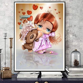 

5D DIY Diamond Painting Cartoon Little girl and bear doll Full Drill Embroidery Cross Stitch Mosaic Craft Kits home Decor Gifts