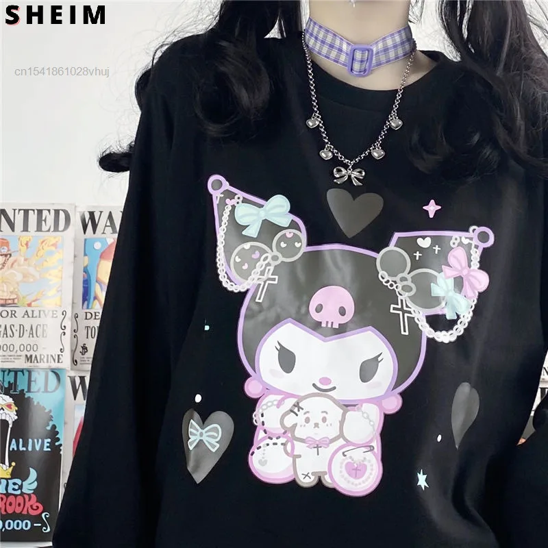 Sanrio Harajuku Y2k Kawaii Kuromi футболка с длинным рукавом Za японский стиль Jk Lolita Egirl женские