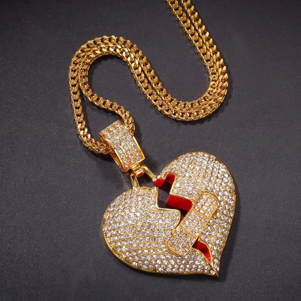 Красочные драгоценные камни ожерелье кулон для мужчин любителей хип хоп рэпер разбитое сердце хрустальные подвески льдом цепи поп драгоценные камни Модные ювелирные изделия