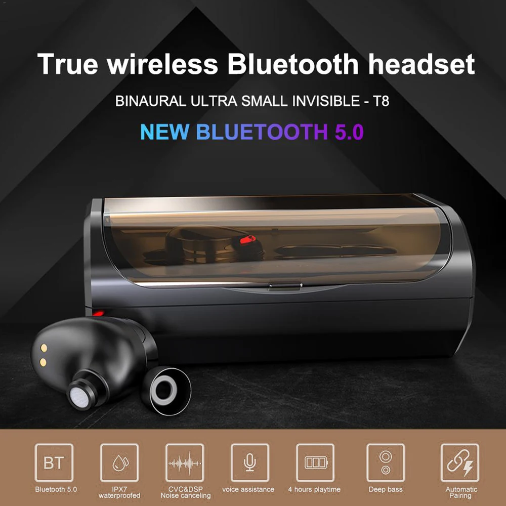 Teamyo T8 TWS bluetooth-наушники 5,0 беспроводные наушники-вкладыши 8HD Bass стерео IPX7 водонепроницаемая Спортивная гарнитура с зарядным устройством