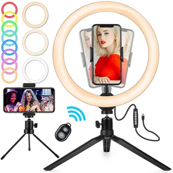 

LED Dimmable Ring Light with Tripod USB Selfie Light Ring Lamp Big Photography RGB Ringlight with Stand TikTok Youtube Live