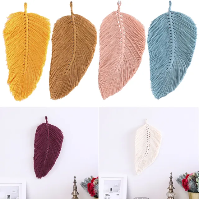 OOTDTY Handmade Tassels Macrame Leaves Tapestry Nordic Style Tapestry Wall Hanging Toys Kids Room Decor Home Nursery Boho Decor 1