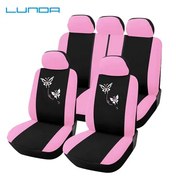 

LUNDA Car Seat Covers Butterfly Fashion Style Front Rear Universal Cute Pink Woman Seat Covers Automobiles Interior Accessories