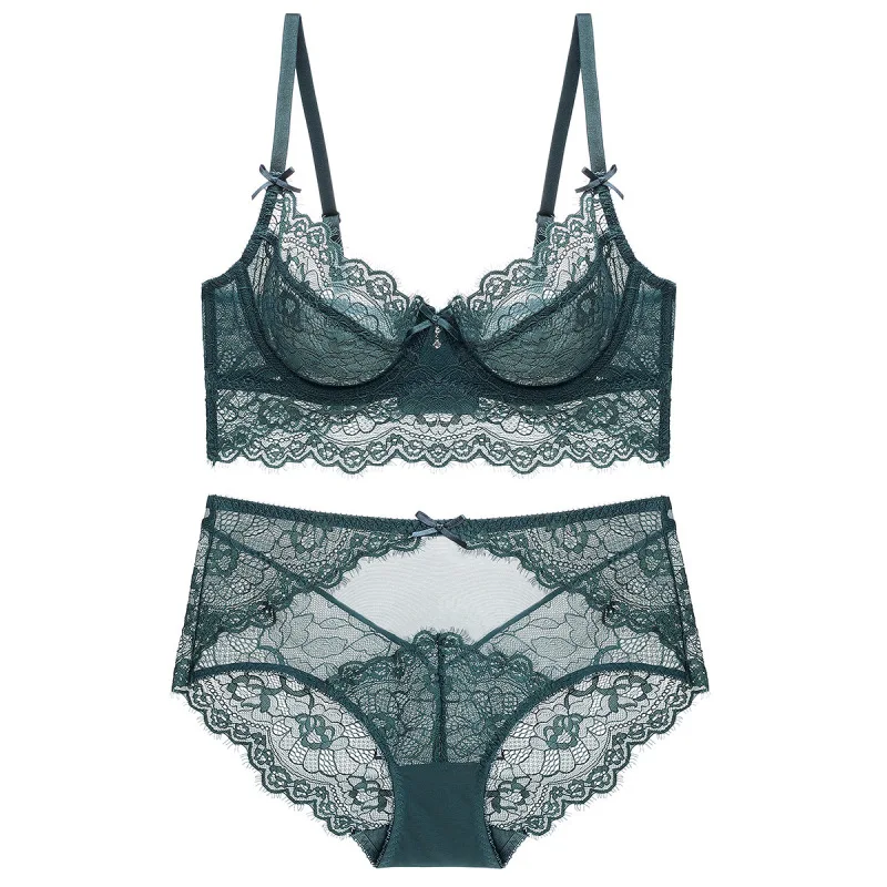 

European and American Ultra-thin Transparent Sexy Lace Underwear Comfortable Together Large Bra Lingerie Set