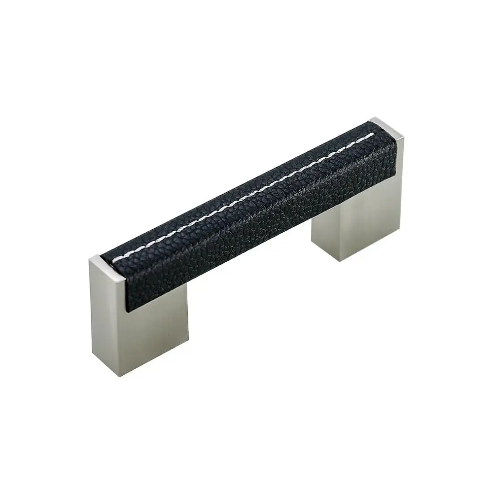 1PCS Cabinet Handles 4sizes Solid Brass Cupboard Wardrobe Pulls Black Leather Hardware Drawer Home Furniture Door Handles Decor