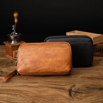 

2020 New Quality PU Men's Handbag Brown Clutch Bag Business Clip Bag Mobile Wallet Soft Leather Casual Large Capacity Solid