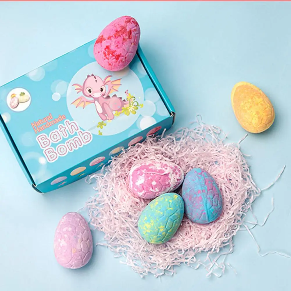 6Pcs/Set Bath Salts Bath Bomb Dinosaur Egg Shape Aromatic Gently Clean Plant Extract Bubble Soap Home Children Ball for Kid
