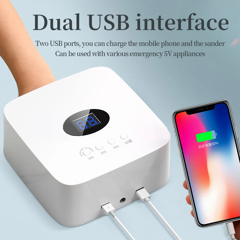 Professional Rechargeable Nail Dryer Nail Lamp UV Lamp Nail Curing Lamp LED with USB Port for Drills Phone Battery Charging 3