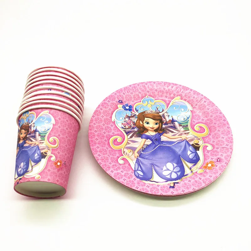 

20Pcs Cartoon Disney Sofia Theme Kids Birthday Party Disposable Tableware Sets Paper Cup Plate Girls Party Decoration Supplies