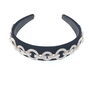 

DUOJIAOYAN Europe baroque shiny headband Diamond chain type O-shaped drill headpiece Decorative exaggerated wide velvet handband
