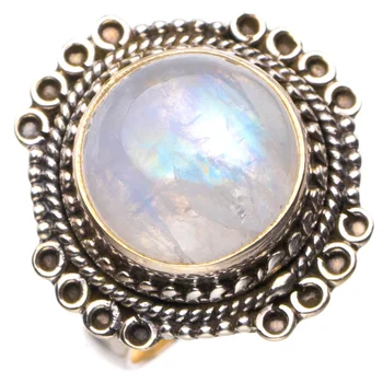 

StarGems Natural Rainbow Moonstone Handmade 925 Sterling Silver Ring 7 D4656