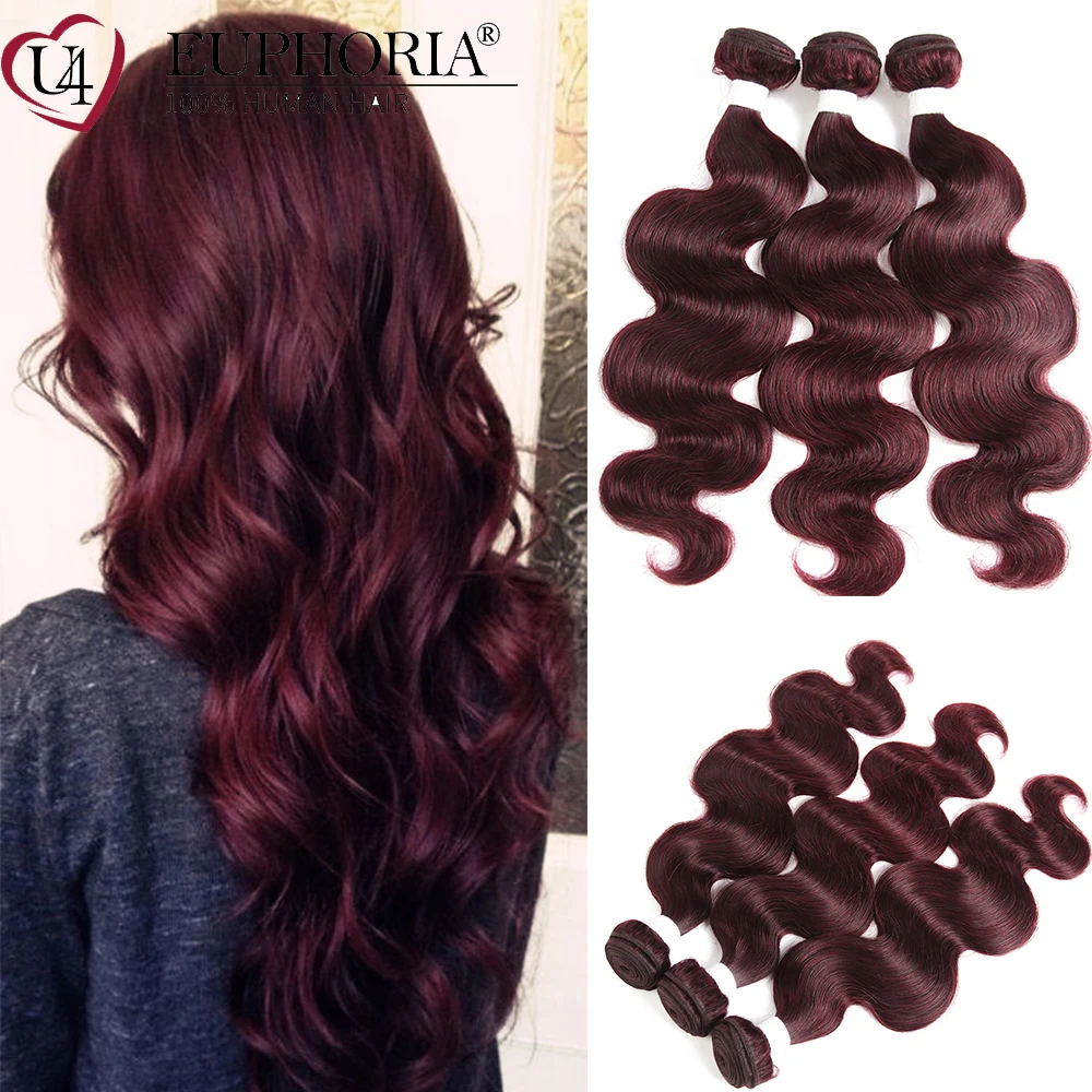 Remy Euphoria Hair-Weaving Extensions Human-Hair Blonde Body-Wave Burgundy Color Ombre
