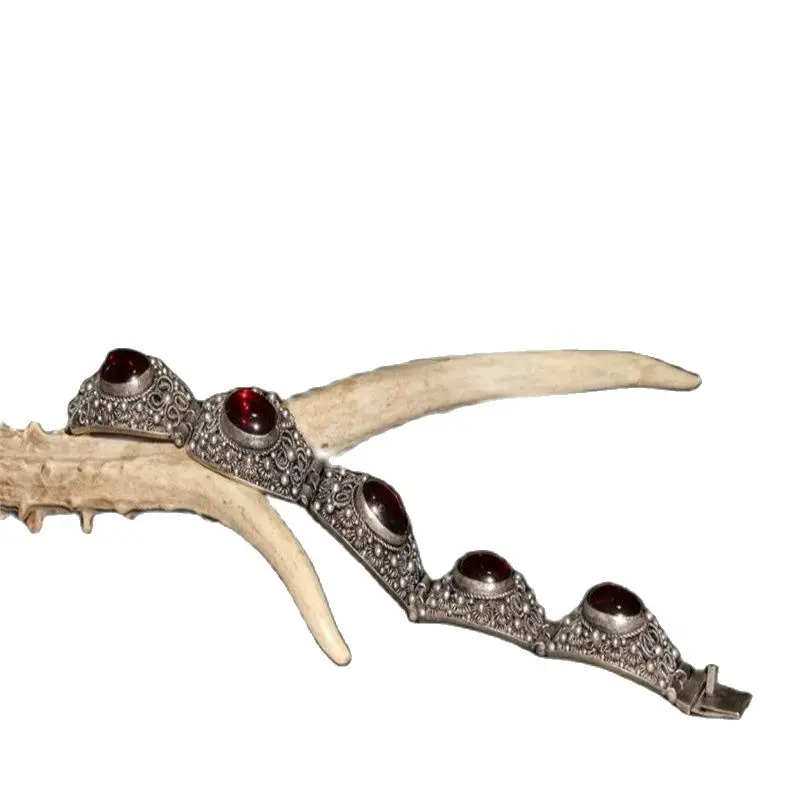 

China Old Tibetan Silver Inlaid With Zircon Bracelet