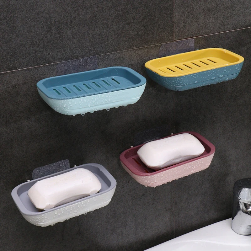 Soporte de pared para jabón, escurridor de jabón montado en la pared, estante de almacenamiento para baño, organizador de desagüe para jabón, caja de jabón colgante para Cocina