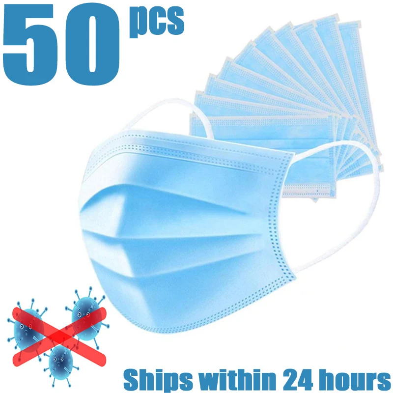 

400/100/50 Pcs IN STOCK Disposable Anti-dust Safe And Breathable Masks Earloops Blue Nonwovens Face Mouth Mask Respirator Safety