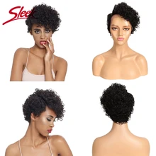 

Sleek Curly Human Hair Wigs Water Wave Brazilian Hair Wigs Short Real Human Hair Wigs For Women Lace Wigs Lift U Part Lace Wig