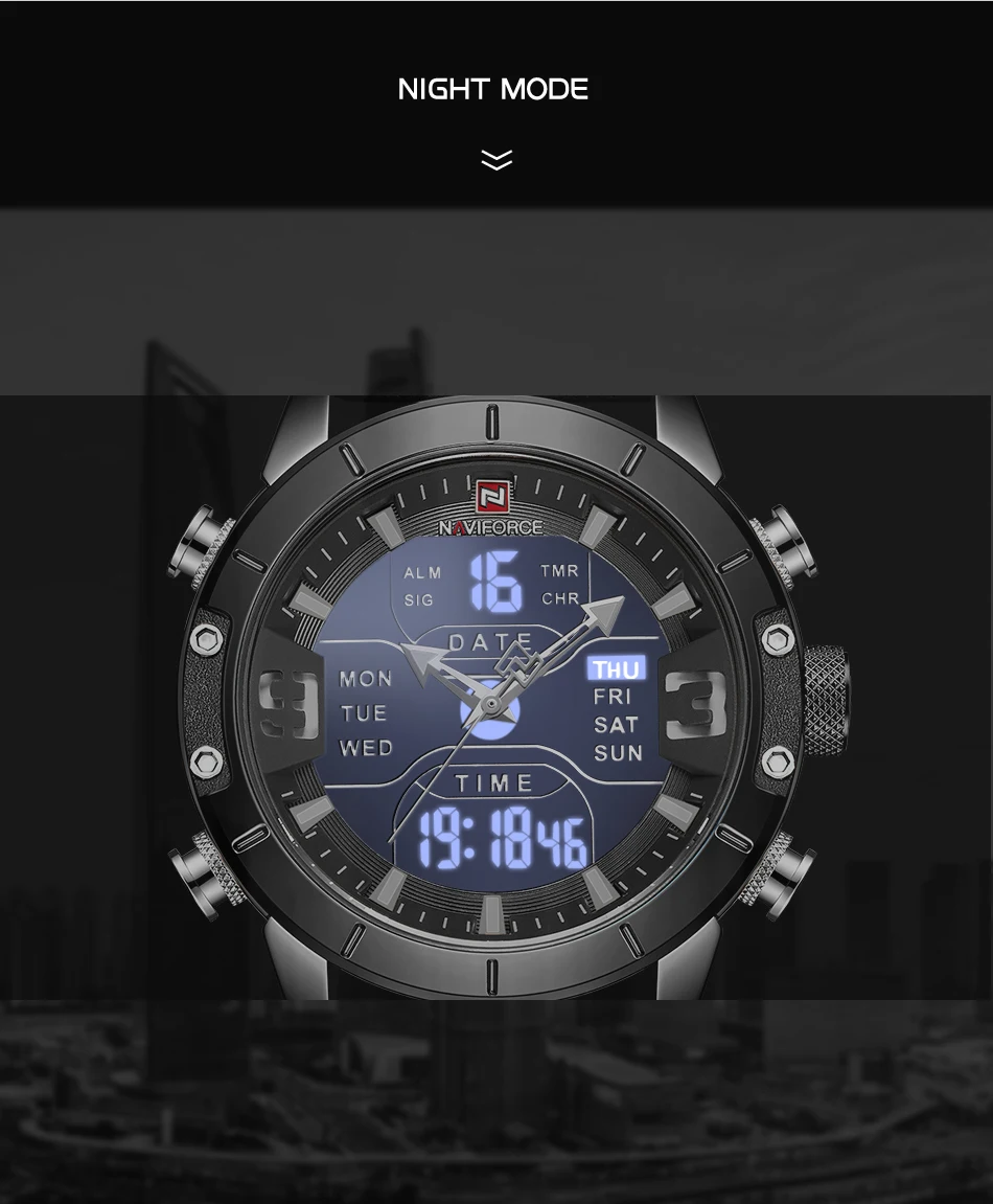 NAVIFORCE кварцевые часы мужские роскошные брендовые наручные часы мужские s светодиодные цифровые спортивные водонепроницаемые Бизнес