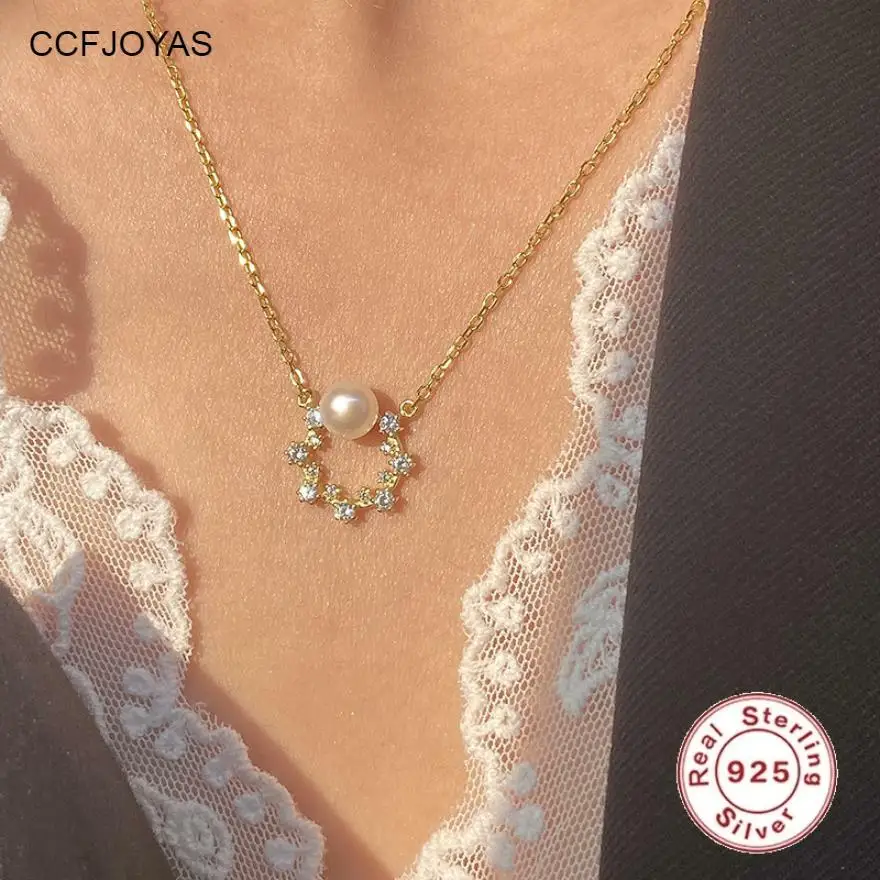 

CCFJOYAS 925 Sterling Silver Gold-plated Pearl Necklace Women Light Luxury niche Simple INS Cold WindCclavicle Chain Necklace