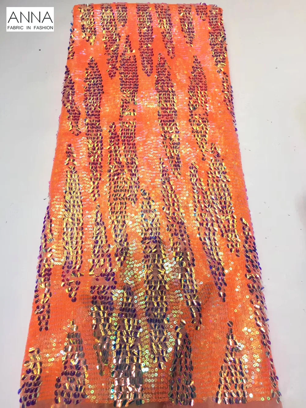 

ANNA Orange Lace 2019 French Tulle Lace Fabric Bump Sequin 5 Yards/pcs African Net Lace For Beautiful Christmas Evening Dress