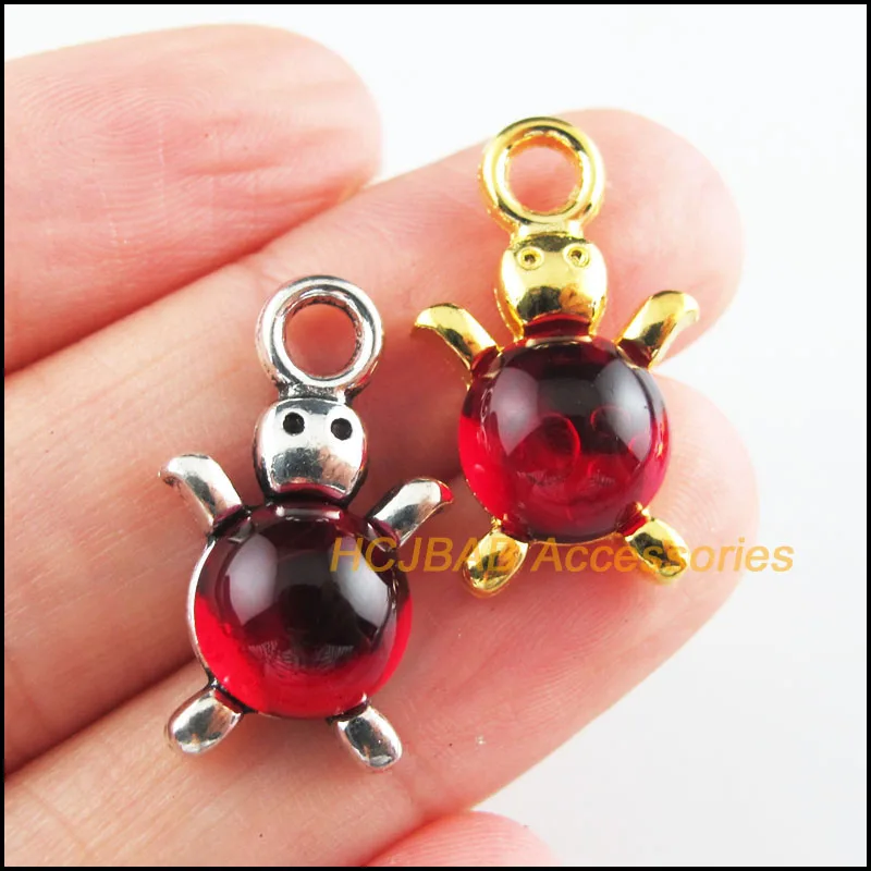 

8 New Animal Charms Red Glaze Tortoise Pendants Tibetan Silver Tone & Gold Color 14x23mm