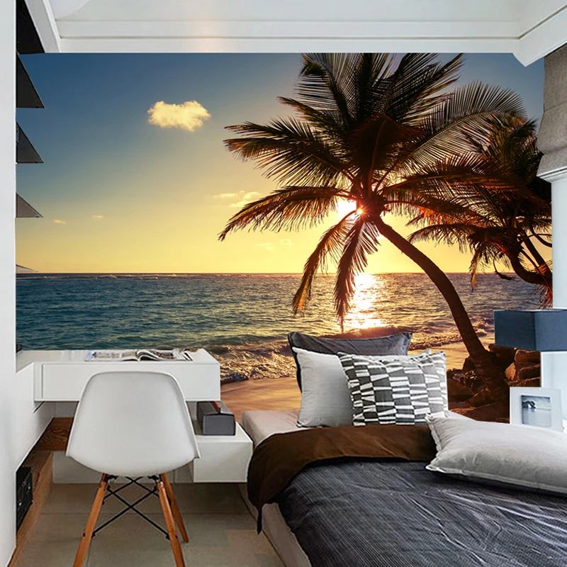 Custom-3D-Photo-Wallpaper-Living-Room-Sea-Sunrise-Sunset-Seaside-Beach-Coconut-Trees-Nature-Landscape-Mural (2)