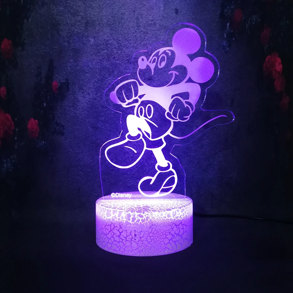 

Lovely Happy Mickey Walking Action Picture Exhibition Crack Night Lamp Multicolor Changing 3D LED Portable Energy Saving Light