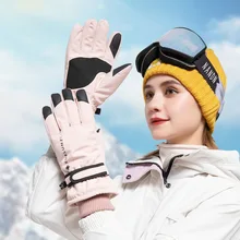 Thicken Womens Ski Gloves Snowboard Snow Winter Sports Warm Cold Gloves Waterproof Cycling Leather Non-Slip Touch Screen Gloves