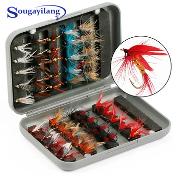 

Sougayilang 32Pcs/40/44pcs Trout Nymph Fly Fishing Lure Kit Dry Wet Flies Nymphs Ice Fishing Lures Artificial Bait with Boxed