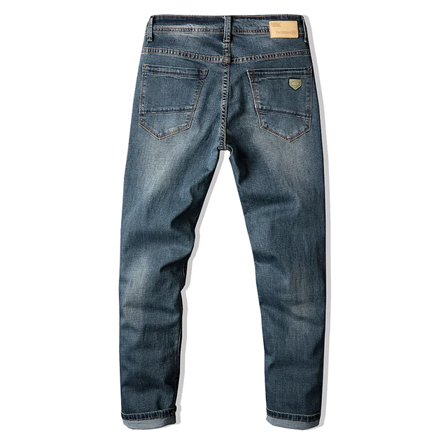 Мужские рваные джинсы, темно-синие хлопковые брюки, Винтажный дизайн 1
