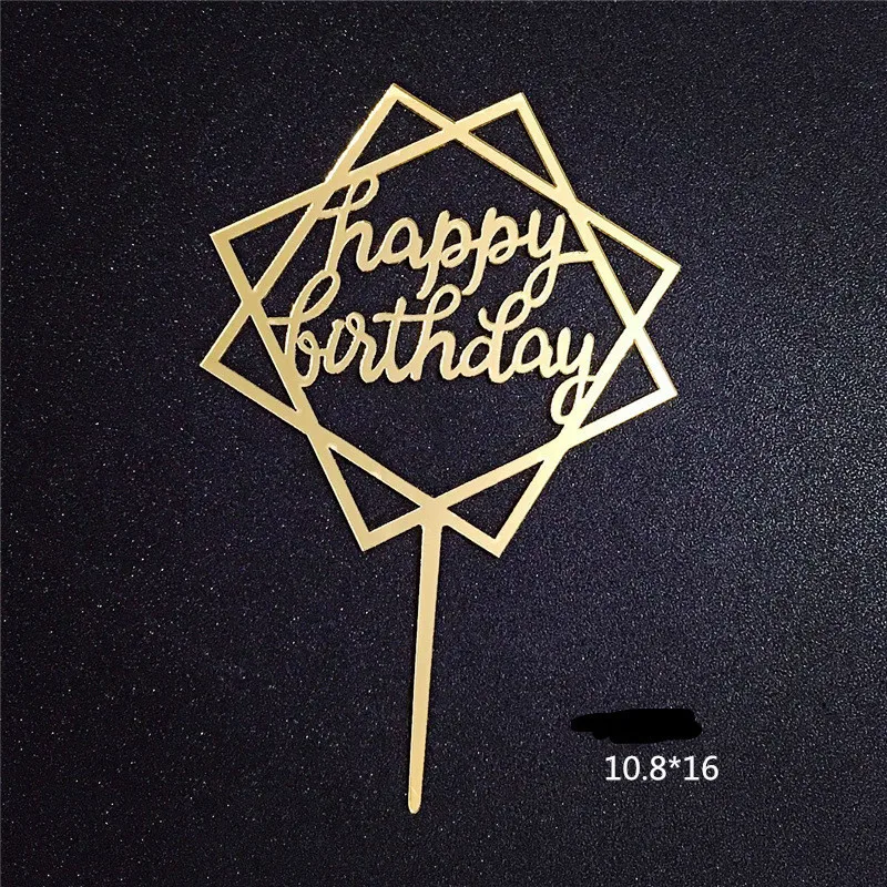 Украшение для торта «С Днем Рождения» Топпер акриловая русская французская буква золото серебро кекс флаг на день рождения принадлежности для выпечки - Цвет: YK L - 2 square
