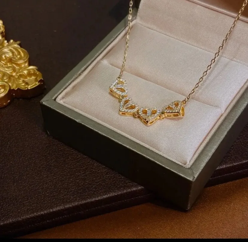 2021 New Luxury Four Full Crystal Zircon Heart Foldable Flower Pendant Necklaces For Women Elegant Party Wedding Jewelry Female | Украшения