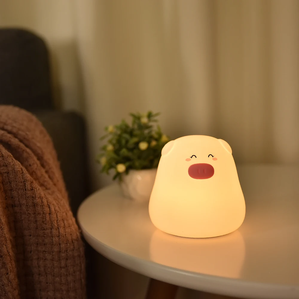SuperNight Mini Cartoon Pig LED Night Light Touch Sensor Colorful Silicone Table Lamp Bedside Lamp for Children Kids Baby Sleep (38)