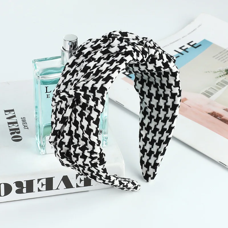 

Houndstooth Printing Wrinkled Folds Headbands For Women Girls Wide Side Hairband Hair Band Hoops Bezel Cross Hair Accessories