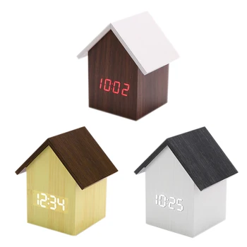 

Creative Small House Led Wood Clock Home Office Voice-Activated Electronic Alarm Clock Digital Display Alarm Clock
