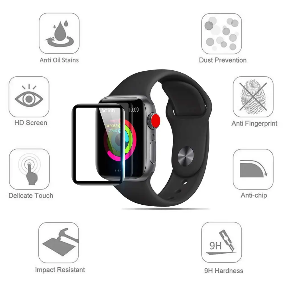 3D HD чехол из закаленного стекла для Apple Watch 3 2 1 38 мм 42 Защитная пленка iWatch 5 4 44 40