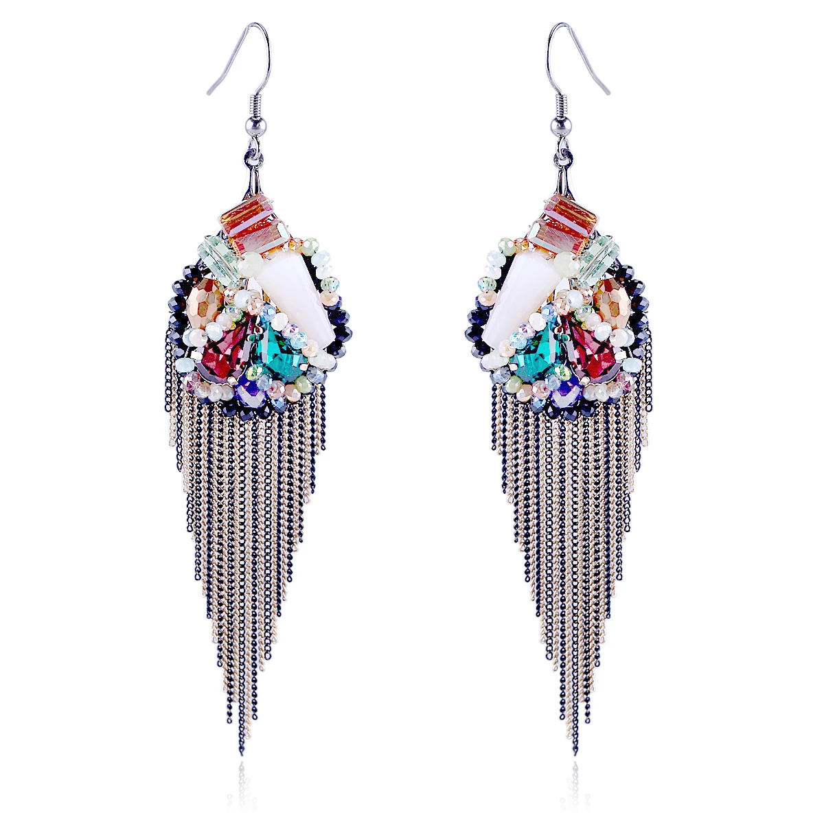 

Newest Crystal Earrings for Women Girls Gold Plated Ear Hook Statement Earrings Handmade Beaded Trendy Tassels Earrings 3360