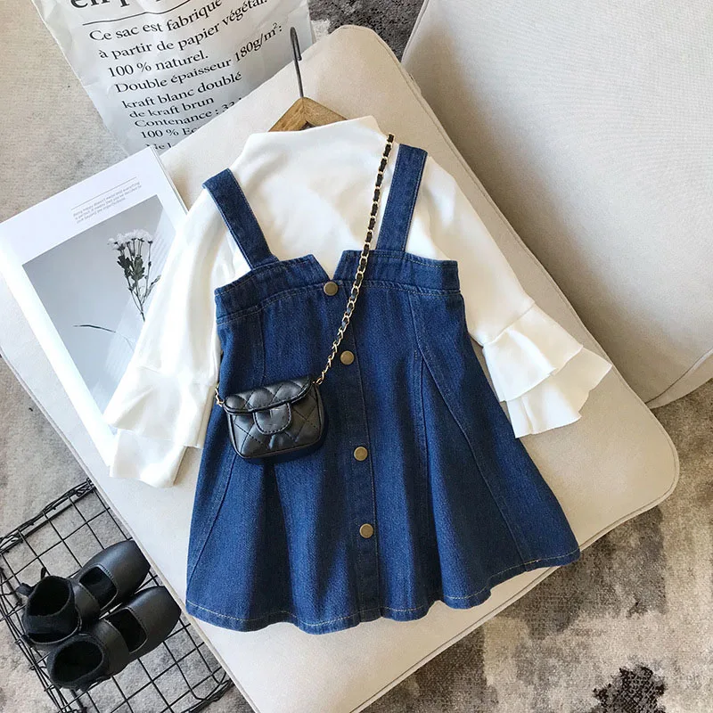 shirt and jeans Осенний комплект одежды для маленьких девочек; клетчатая юбка; модные детские шорты с эластичной резинкой на талии; комплект одежды; детские юбки для девочек; bebes От 2 до 7 лет - Цвет: shirt and jeans