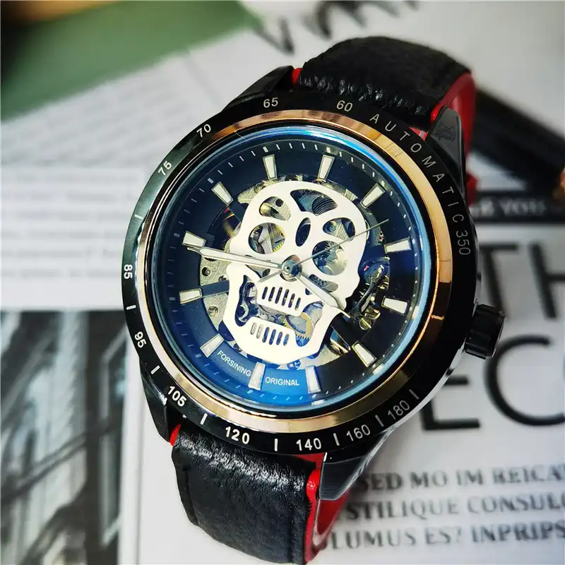 Forsining スポーツ時計スカルスケルトン黒赤腕時計メンズ自動腕時計ブランドの高級発光デザイン防水 機械式時計 Aliexpress