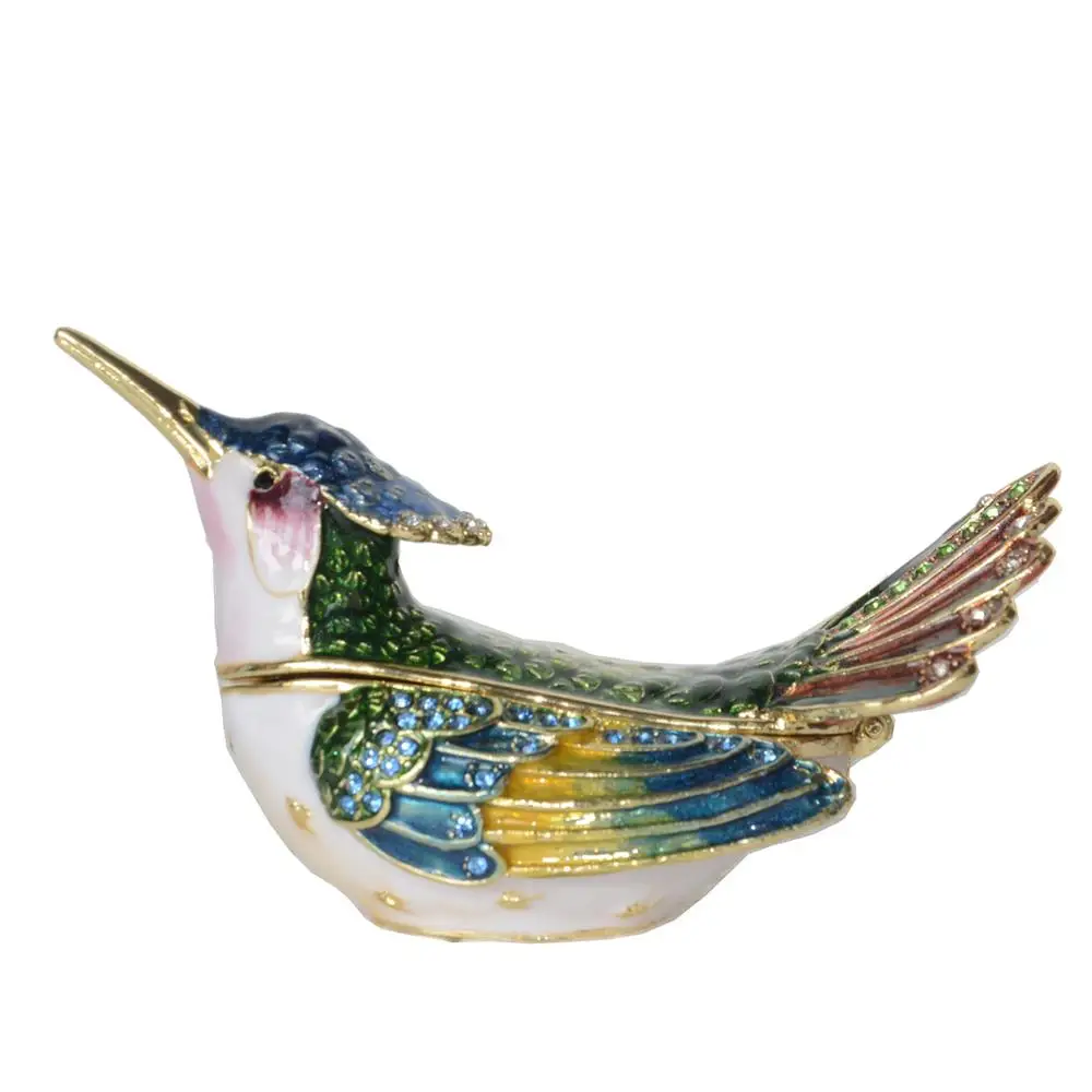 Hummingbird Enamel Trinket Box With Crystals Metal Alloy Jewelry Container Bird Figurines Gift for Her mini storage boxes